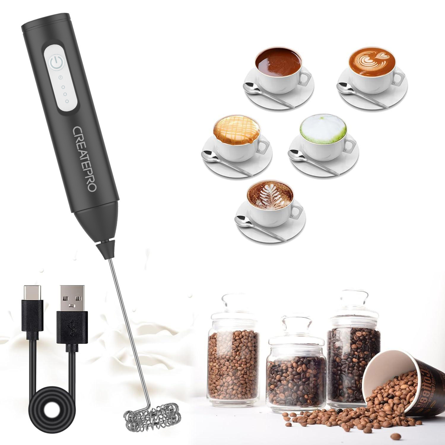 Electric Milk Frother Handheld - 충전식 우유 거품기 자동 핸드헬드 폼
