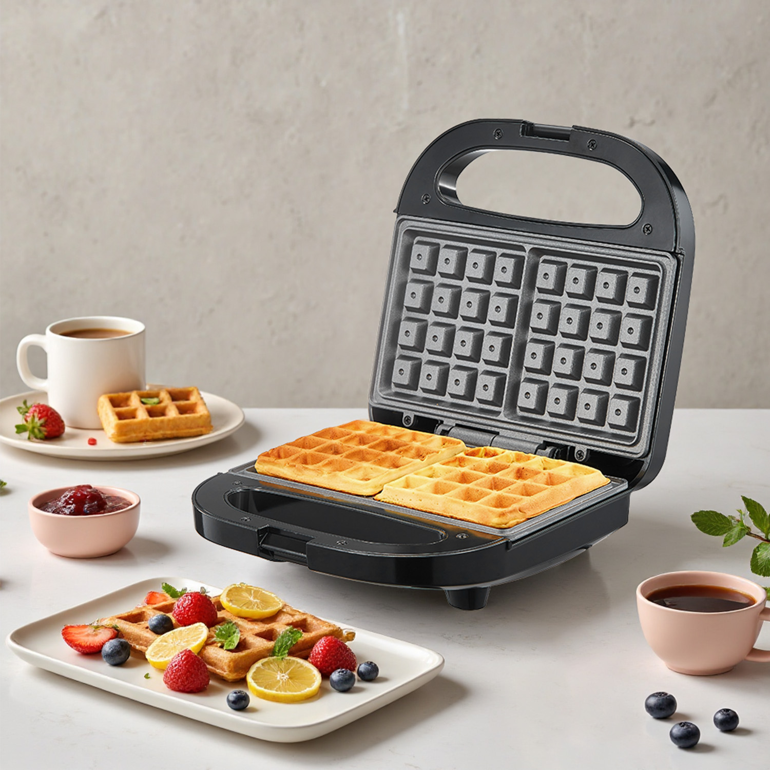 Mini Waffle Maker Machine - 2슬라이스 벨기에 와플 메이커, 논스틱 플레이트,