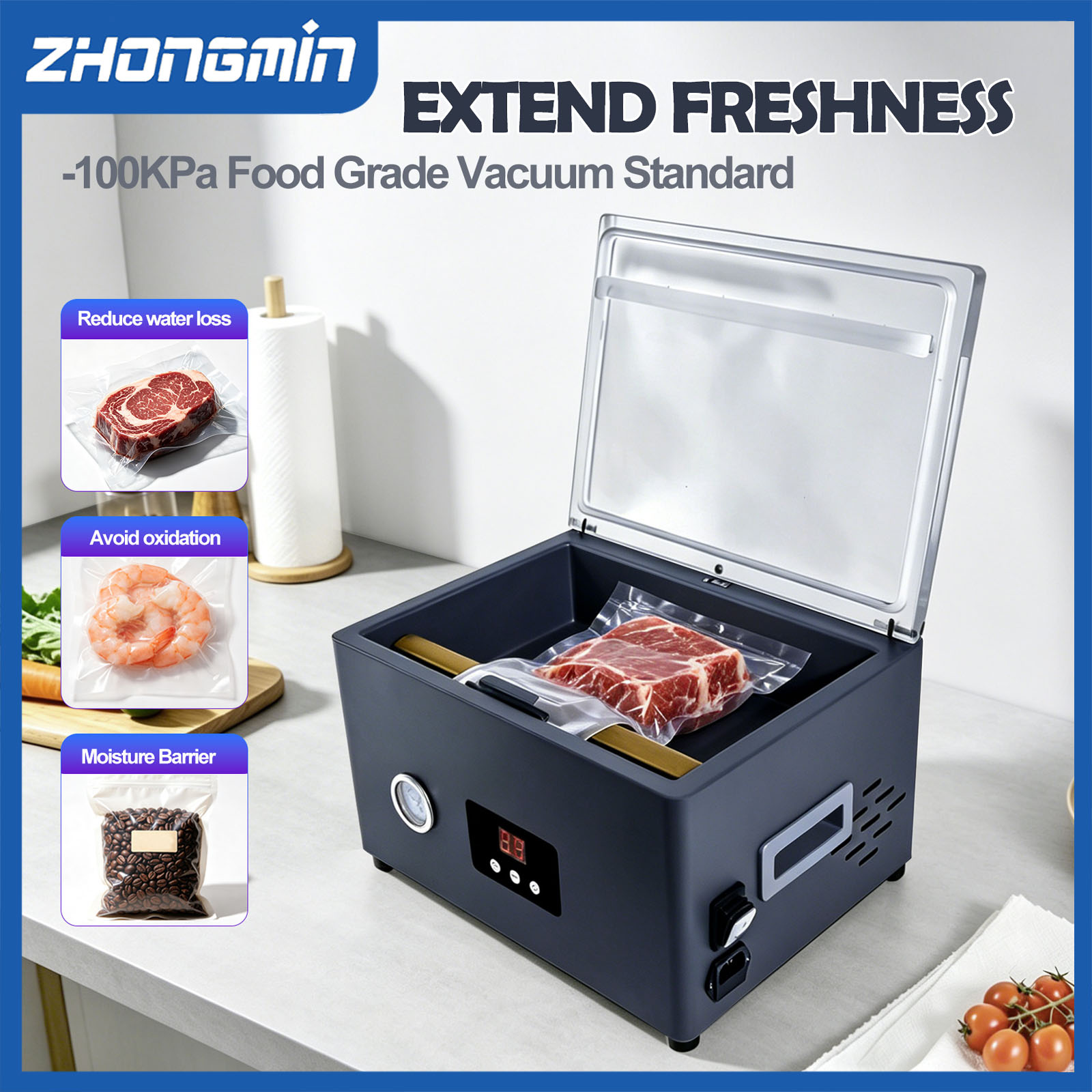 Food Vacuum Sealer Machine - ZM-CVS300 식품 진공 포장기, 전기식 자동