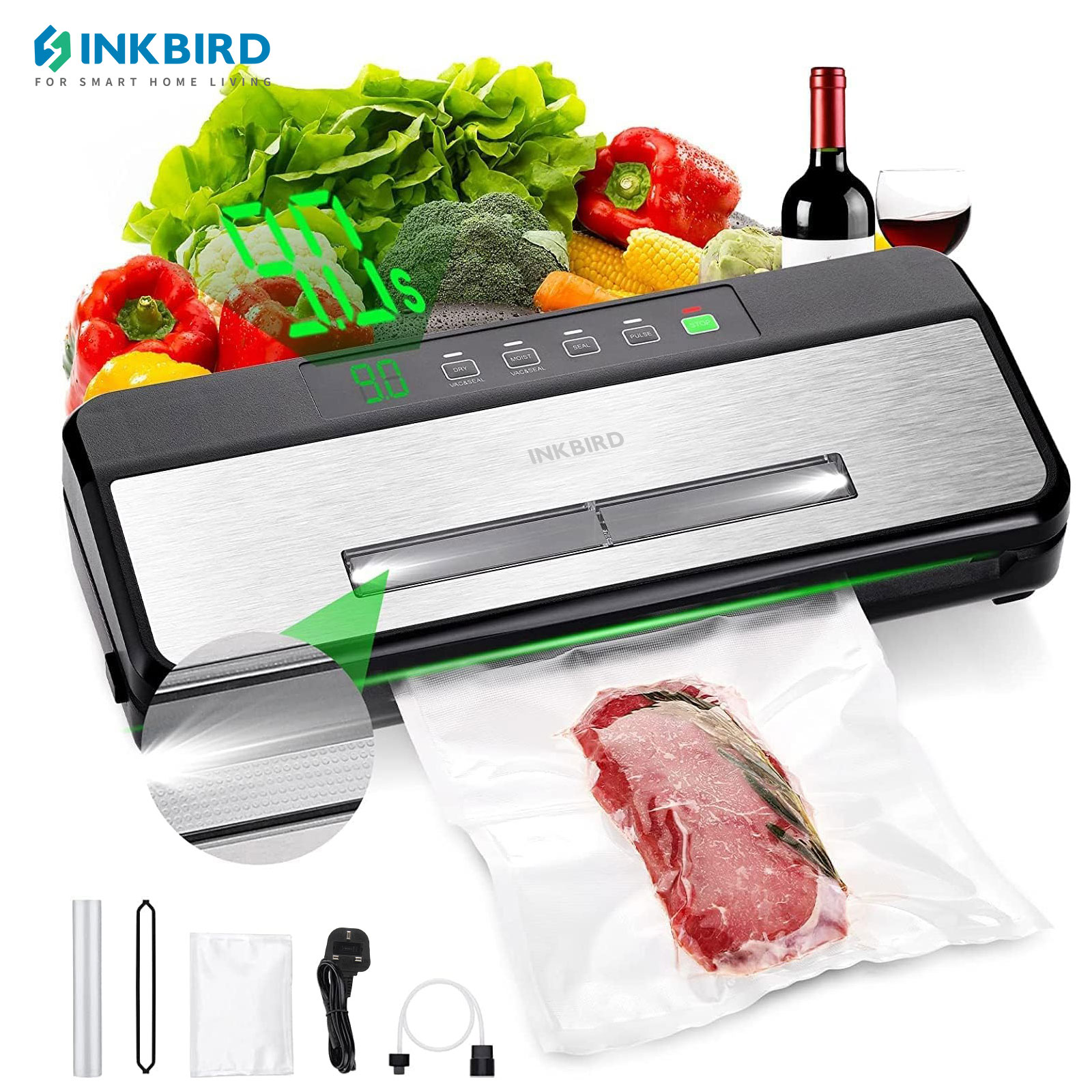Food Vacuum Sealer Machine - INKBIRD 스타터 키트 포함 3 진공기-80KPA