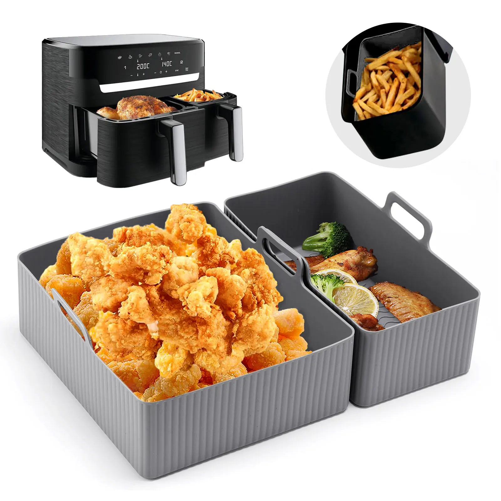 Air Fryer Silicone Pot Liner - 2개 세트 실리콘 에어프라이어 매트 에어프라이어